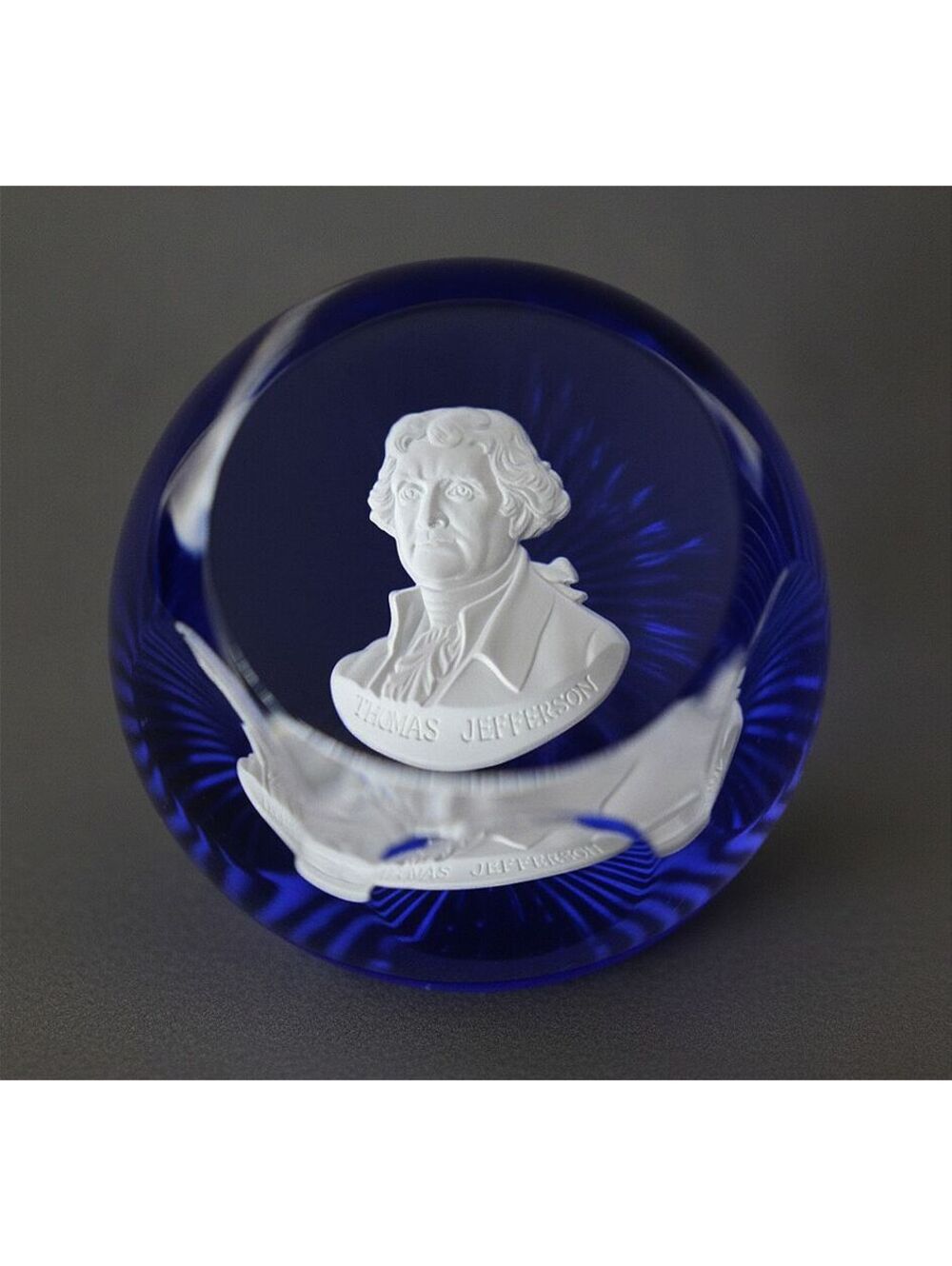 Vintage Franklin Mint Cristal d'Albret Thomas Jefferson Paperweights 1974 Blue